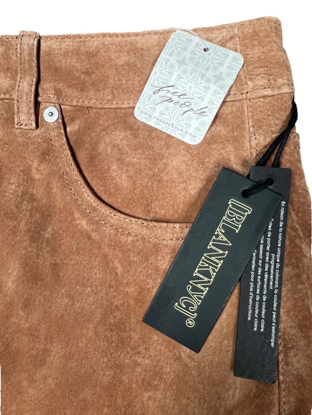 Blank NYC Genuine Suede Leather Midi Skirt NWT Camel Tan Size 28 Free People - Picture 9 of 9